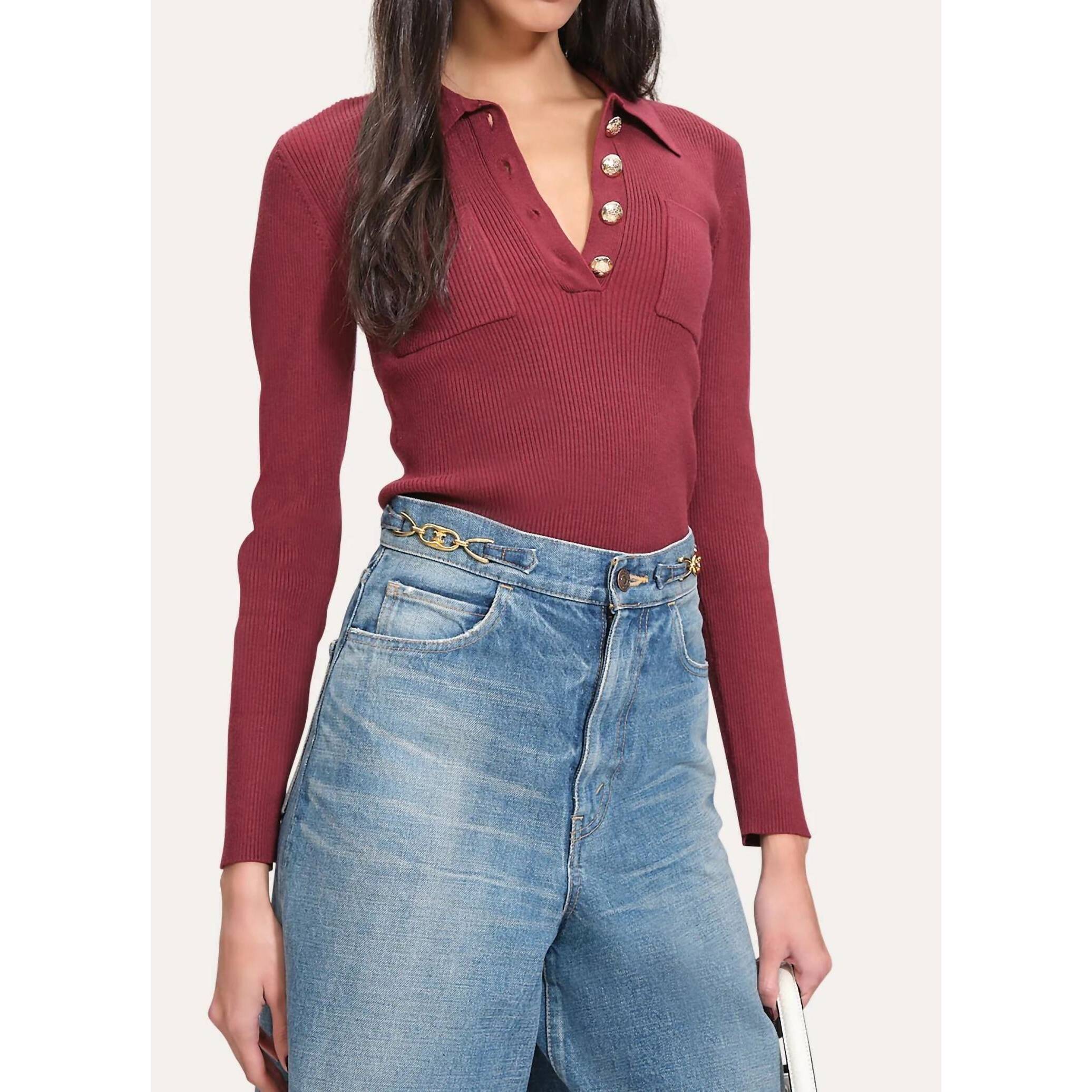 New Elie Tahari Soft Ribbed Polo Sweater In Mulberry